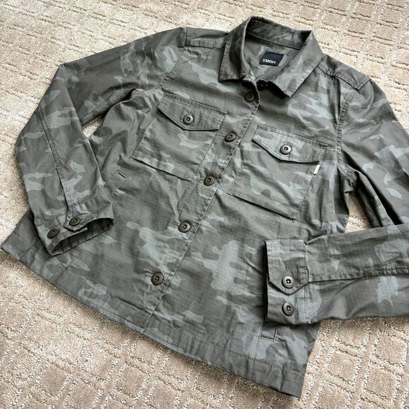 Vuori Ripstop Jacket Womens XS Gray Green Camo Button Up Organic Cotton Stretch - Picture 2 of 8